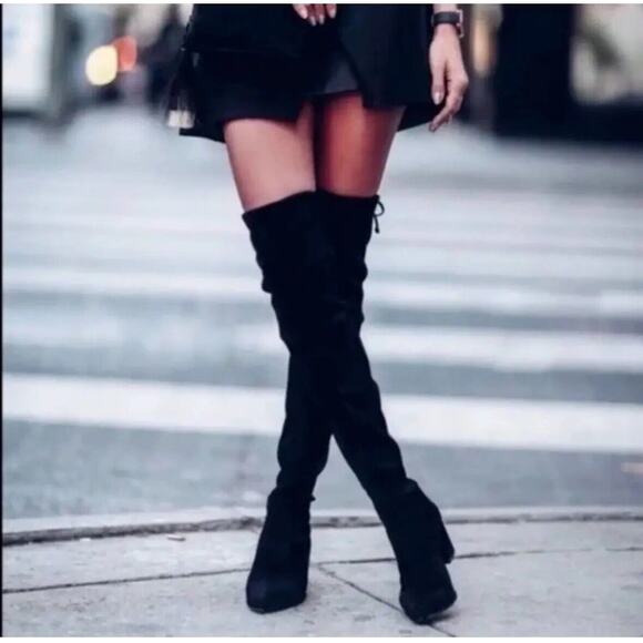 NIB Stuart Weitzman Genna 25 City US 7.5 Over-The-Knee Boots Black Suede $895 - Picture 1 of 9